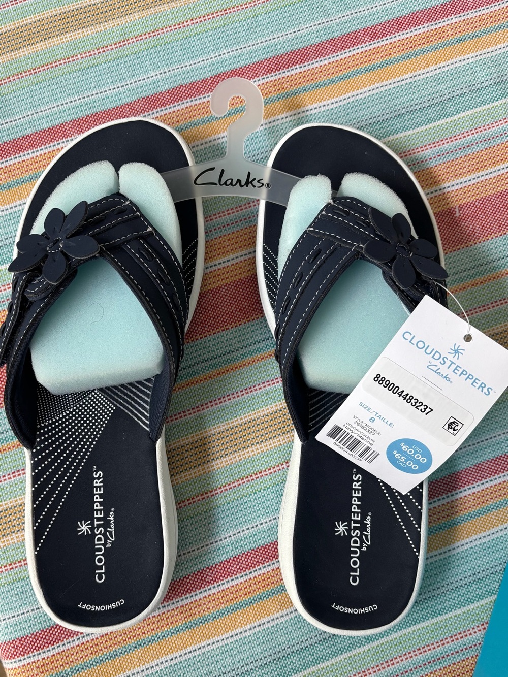 Clarks Navy and Light Blue Women’s ' Cloudsteppers Floral Sandals - NWT - Picture 2 of 3